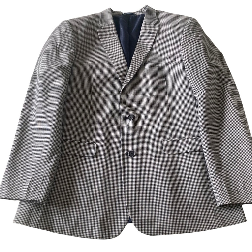Tommy Hilfiger Sport Coat Gingham Plaid Two Button Blazer Blue White Mens L42